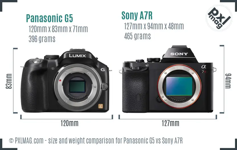 Panasonic G5 vs Sony A7R size comparison