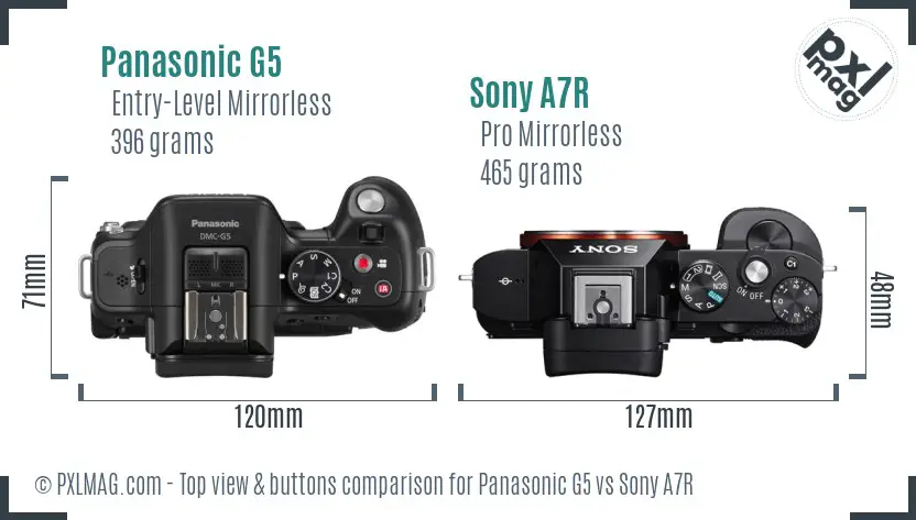 Panasonic G5 vs Sony A7R top view buttons comparison