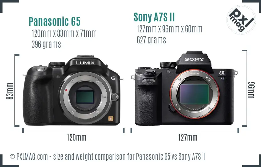 Panasonic G5 vs Sony A7S II size comparison