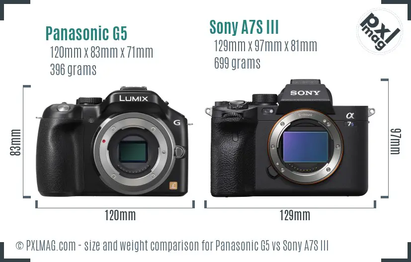 Panasonic G5 vs Sony A7S III size comparison