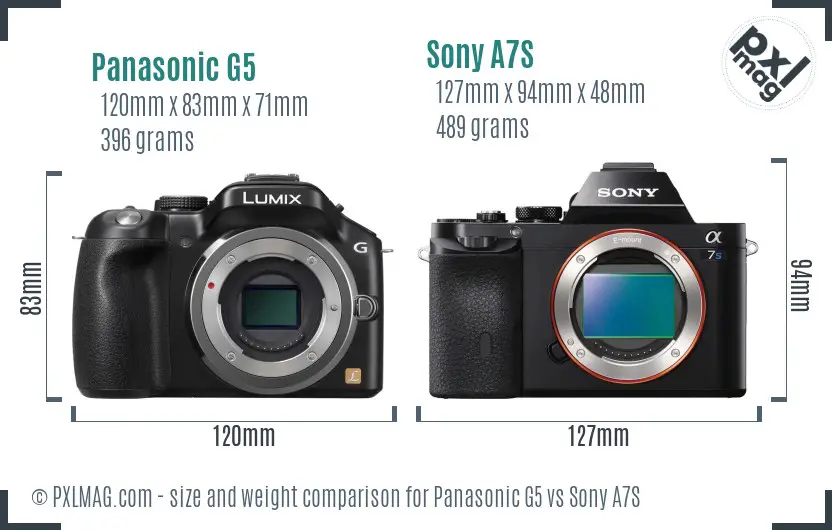 Panasonic G5 vs Sony A7S size comparison