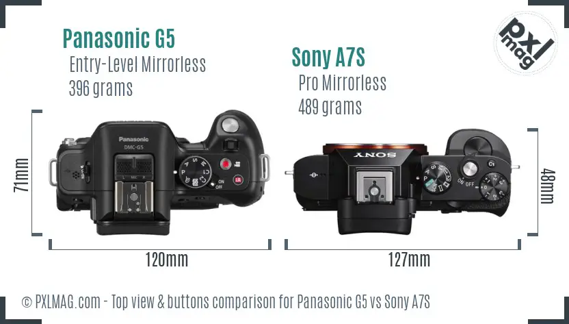 Panasonic G5 vs Sony A7S top view buttons comparison