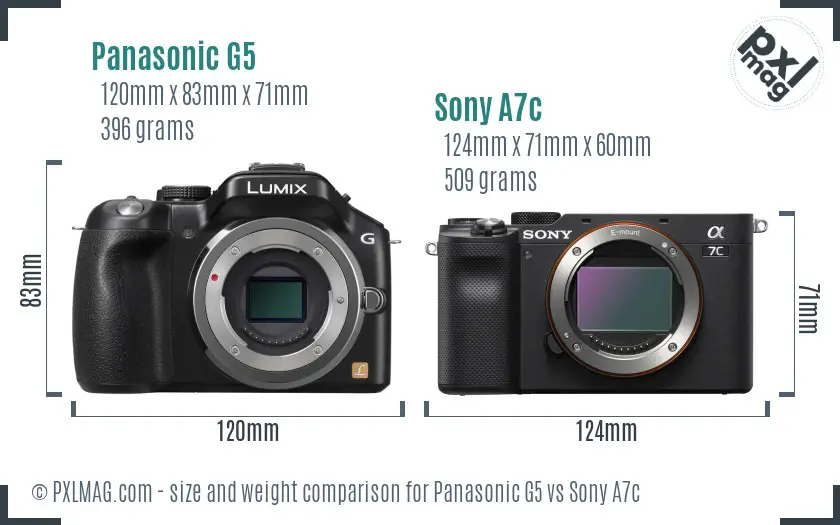 Panasonic G5 vs Sony A7c size comparison Panasonic G5 vs Sony A7c size comparison