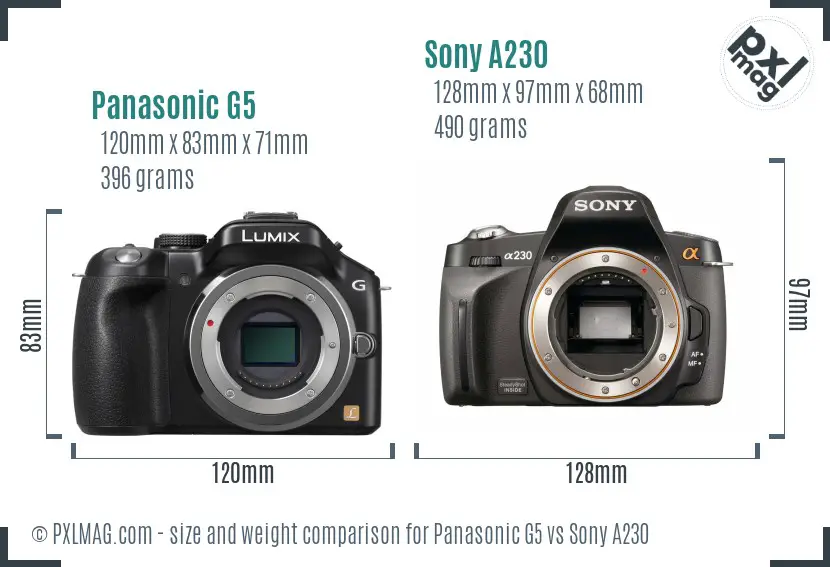 Panasonic G5 vs Sony A230 size comparison Panasonic G5 vs Sony A230 size comparison