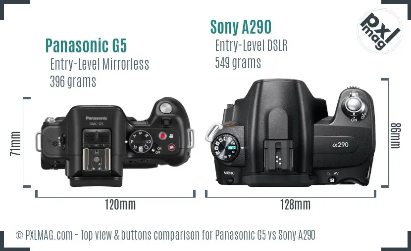 Panasonic G5 vs Sony A290 top view buttons comparison Panasonic G5 vs Sony A290 top view buttons comparison