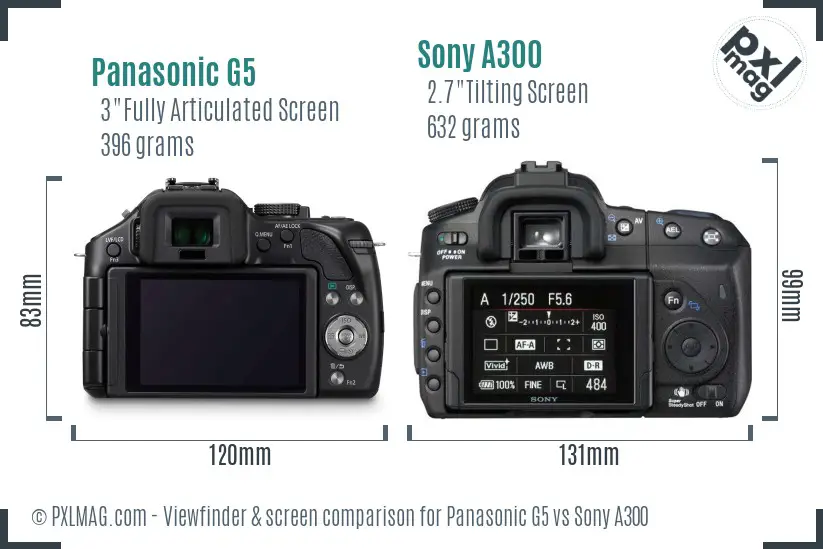 Panasonic G5 vs Sony A300 Screen and Viewfinder comparison Panasonic G5 vs Sony A300 Screen and Viewfinder comparison