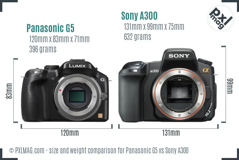 Panasonic G5 vs Sony A300 size comparison Panasonic G5 vs Sony A300 size comparison