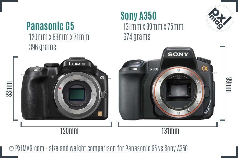 Panasonic G5 vs Sony A350 size comparison Panasonic G5 vs Sony A350 size comparison