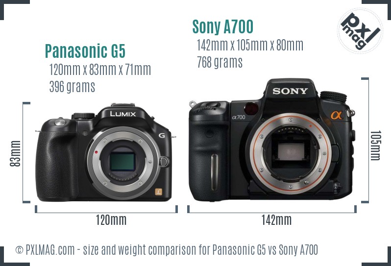 Panasonic G5 vs Sony A700 size comparison Panasonic G5 vs Sony A700 size comparison