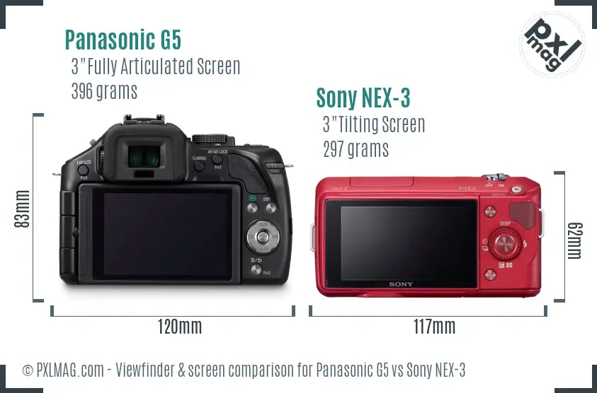 Panasonic G5 vs Sony NEX-3 Screen and Viewfinder comparison