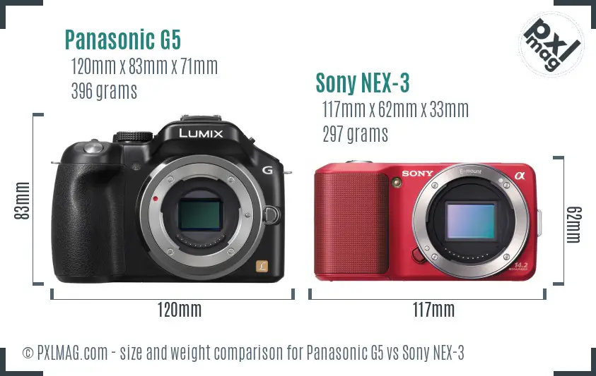 Panasonic G5 vs Sony NEX-3 size comparison