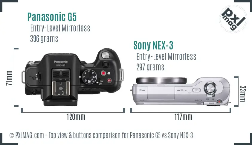 Panasonic G5 vs Sony NEX-3 top view buttons comparison