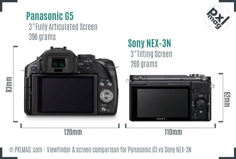 Panasonic G5 vs Sony NEX-3N Screen and Viewfinder comparison