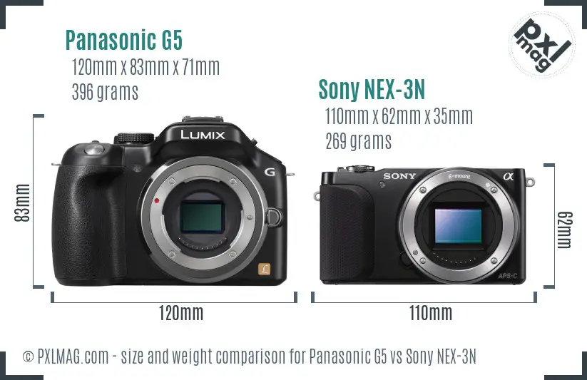 Panasonic G5 vs Sony NEX-3N size comparison