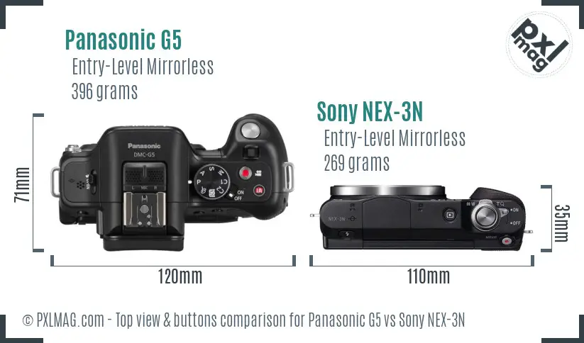 Panasonic G5 vs Sony NEX-3N top view buttons comparison