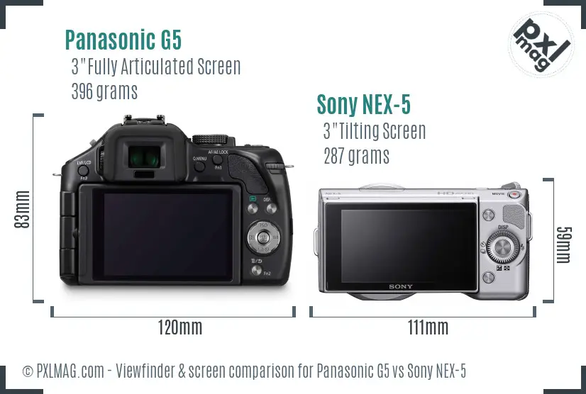 Panasonic G5 vs Sony NEX-5 Screen and Viewfinder comparison Panasonic G5 vs Sony NEX-5 Screen and Viewfinder comparison