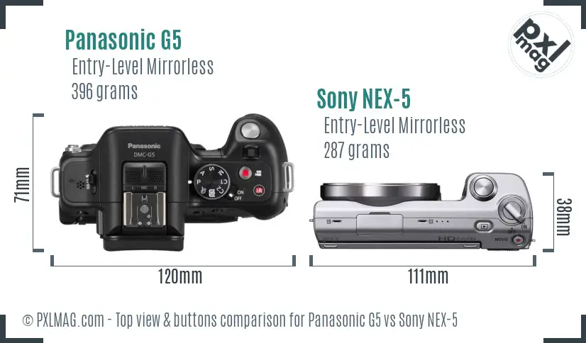 Panasonic G5 vs Sony NEX-5 top view buttons comparison Panasonic G5 vs Sony NEX-5 top view buttons comparison