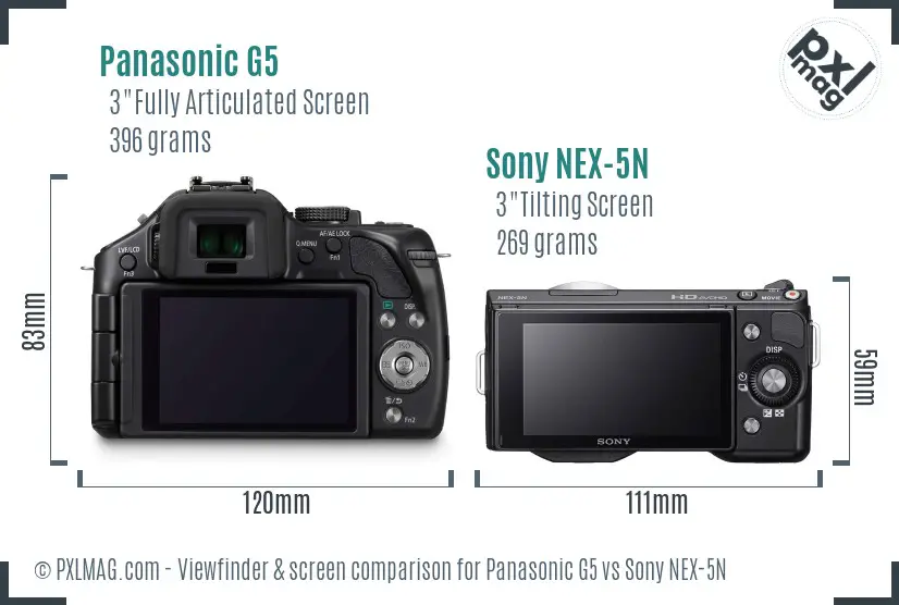 Panasonic G5 vs Sony NEX-5N Screen and Viewfinder comparison