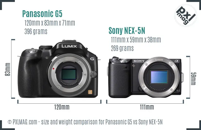 Panasonic G5 vs Sony NEX-5N size comparison