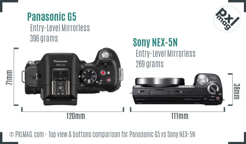 Panasonic G5 vs Sony NEX-5N top view buttons comparison