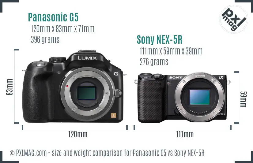 Panasonic G5 vs Sony NEX-5R size comparison