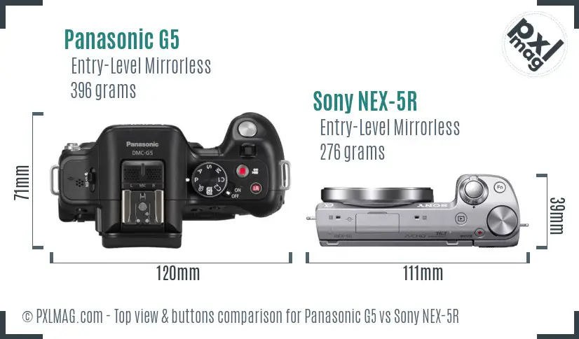 Panasonic G5 vs Sony NEX-5R top view buttons comparison