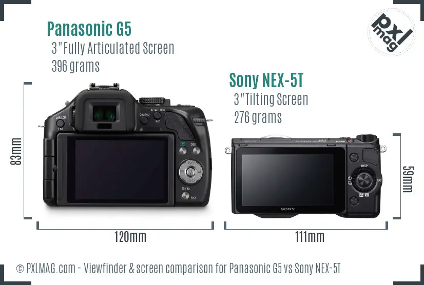 Panasonic G5 vs Sony NEX-5T Screen and Viewfinder comparison