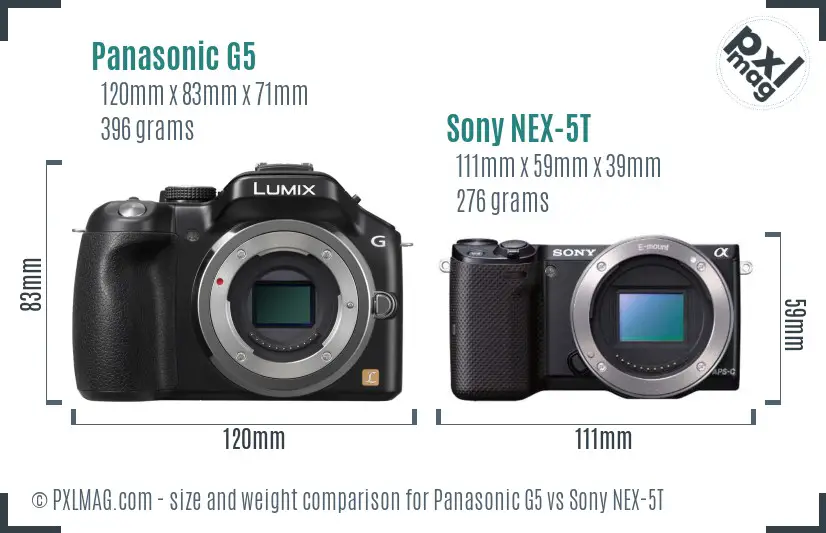 Panasonic G5 vs Sony NEX-5T size comparison