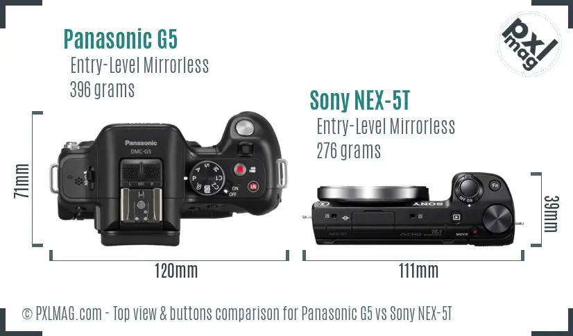 Panasonic G5 vs Sony NEX-5T top view buttons comparison