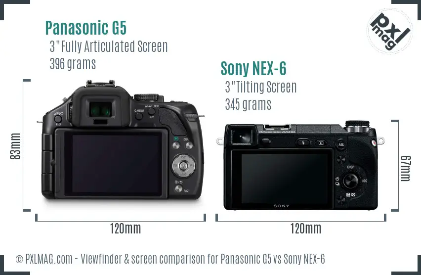 Panasonic G5 vs Sony NEX-6 Screen and Viewfinder comparison