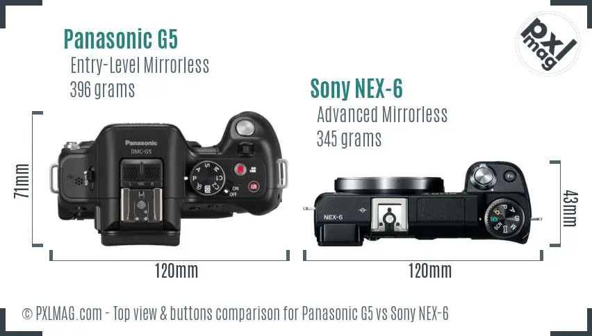 Panasonic G5 vs Sony NEX-6 top view buttons comparison