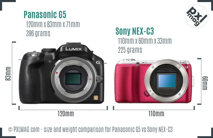 Panasonic G5 vs Sony NEX-C3 size comparison