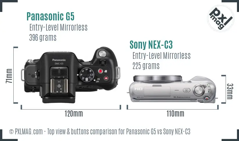 Panasonic G5 vs Sony NEX-C3 top view buttons comparison
