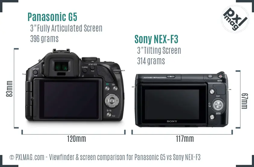 Panasonic G5 vs Sony NEX-F3 Screen and Viewfinder comparison