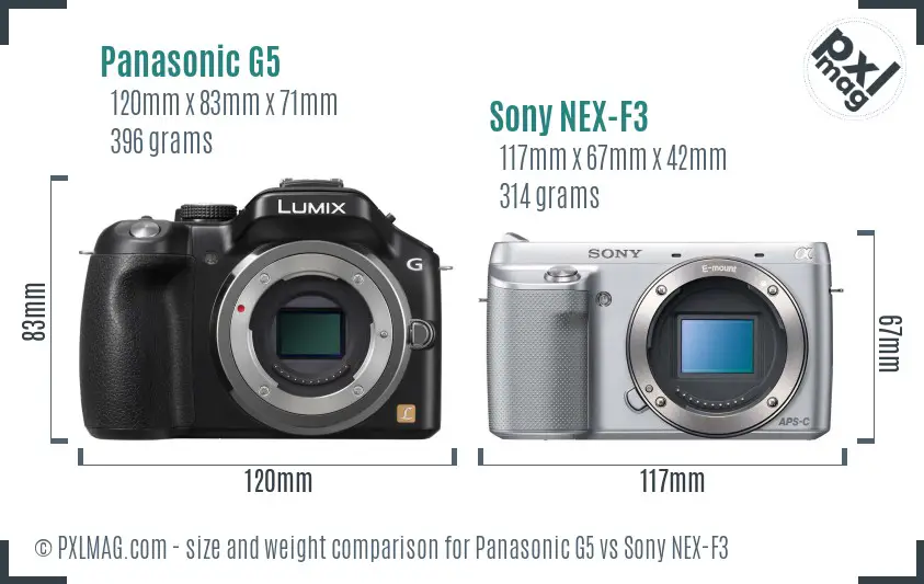 Panasonic G5 vs Sony NEX-F3 size comparison