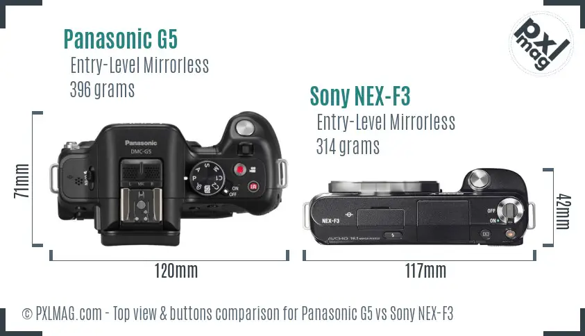 Panasonic G5 vs Sony NEX-F3 top view buttons comparison