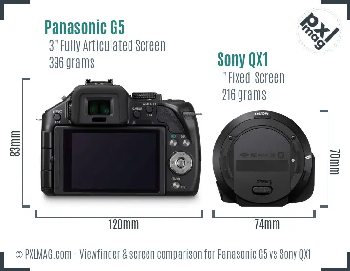Panasonic G5 vs Sony QX1 Screen and Viewfinder comparison