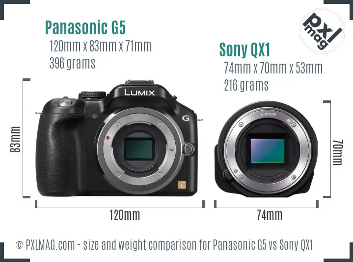 Panasonic G5 vs Sony QX1 size comparison