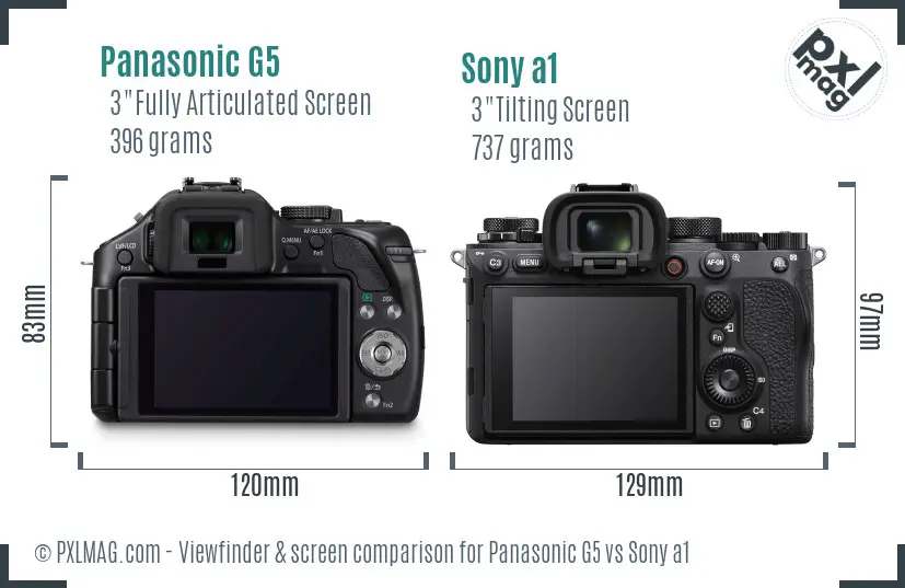 Panasonic G5 vs Sony a1 Screen and Viewfinder comparison