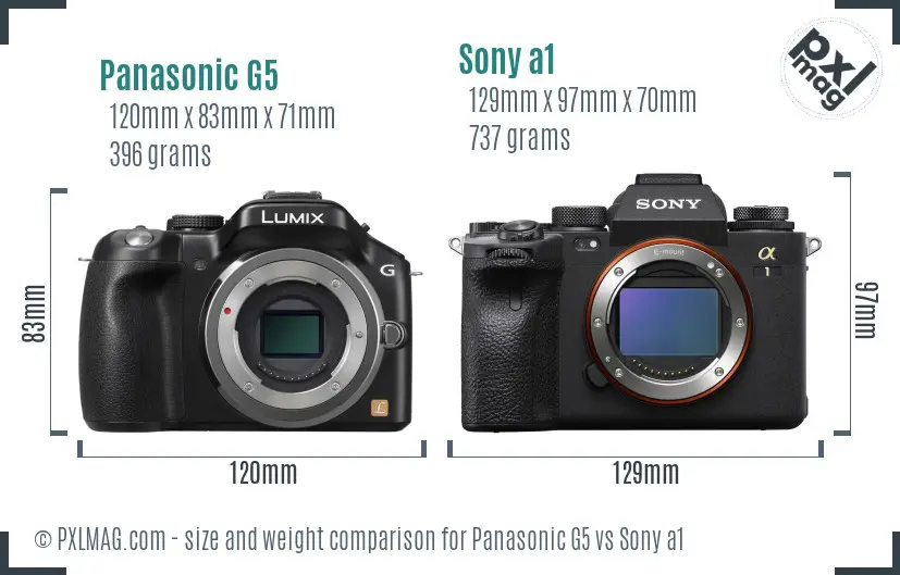 Panasonic G5 vs Sony a1 size comparison
