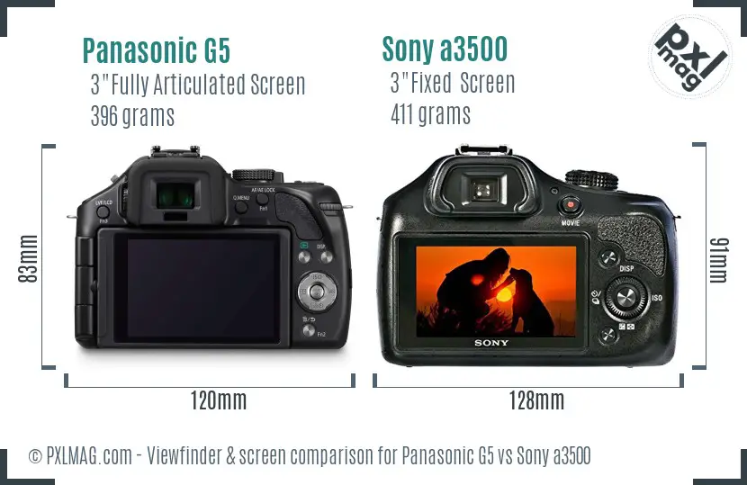 Panasonic G5 vs Sony a3500 Screen and Viewfinder comparison