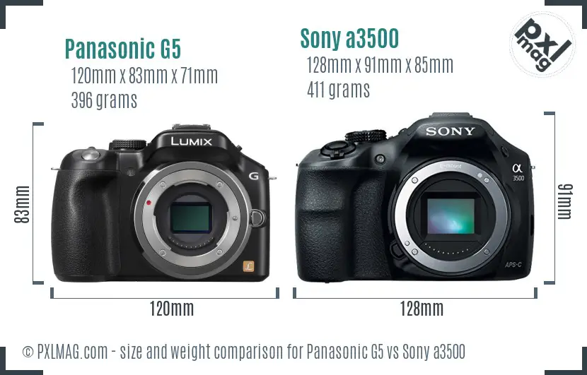 Panasonic G5 vs Sony a3500 size comparison