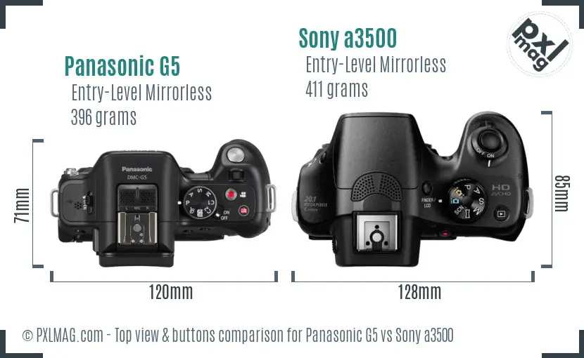 Panasonic G5 vs Sony a3500 top view buttons comparison