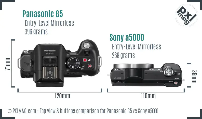 Panasonic G5 vs Sony a5000 top view buttons comparison