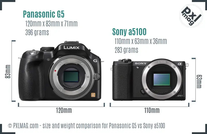 Panasonic G5 vs Sony a5100 size comparison