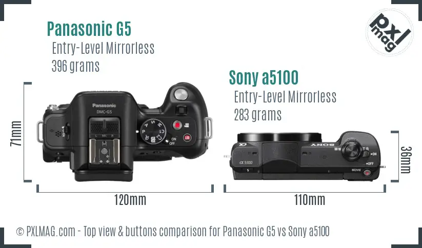 Panasonic G5 vs Sony a5100 top view buttons comparison