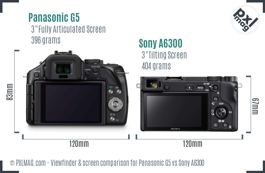 Panasonic G5 vs Sony A6300 Screen and Viewfinder comparison