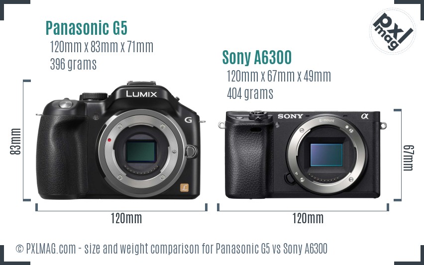 Panasonic G5 vs Sony A6300 size comparison