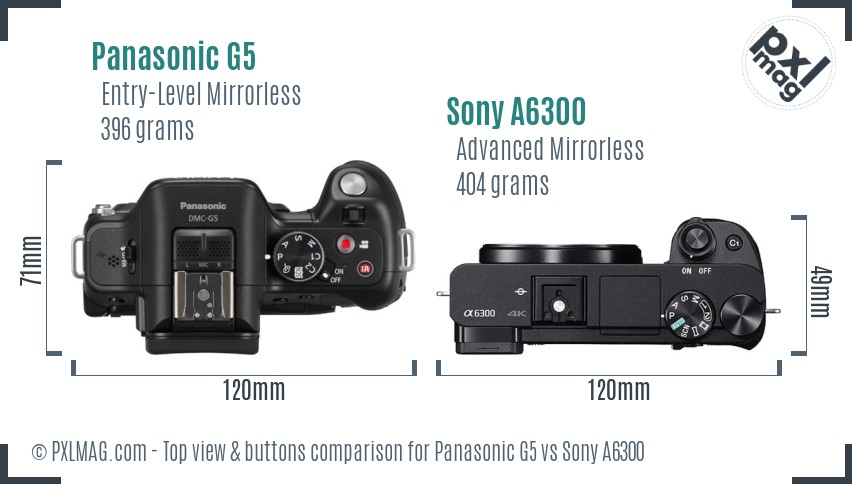 Panasonic G5 vs Sony A6300 top view buttons comparison