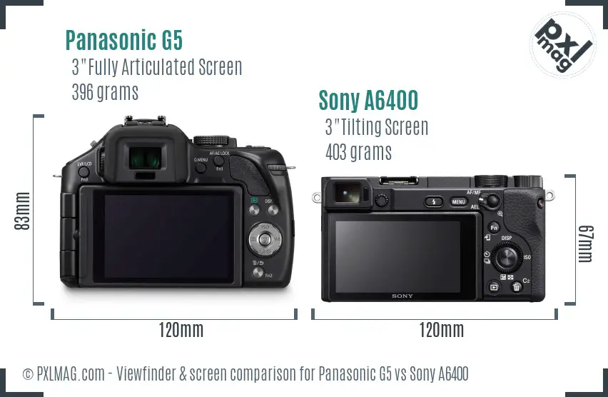 Panasonic G5 vs Sony A6400 Screen and Viewfinder comparison
